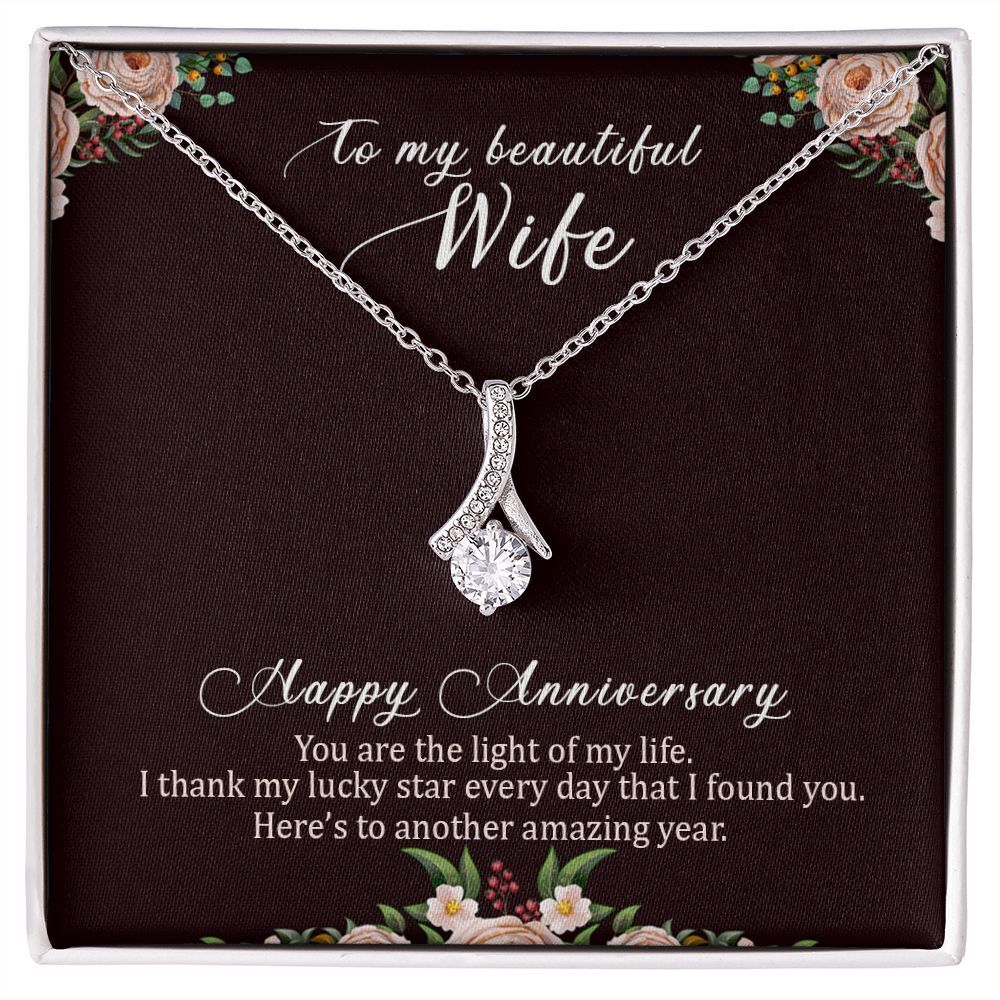 To My Wife Anniversary Light Of My Life Ribbon Necklace Silver Tone Standard Box